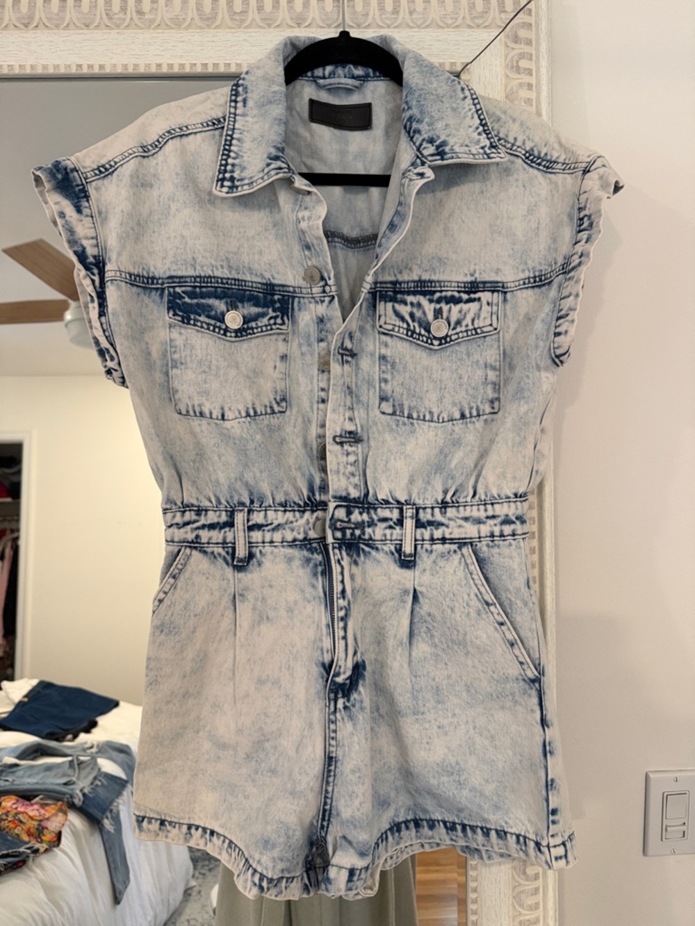 Blank NYC Acid Wash Denim Romper in Light Blue